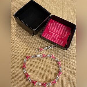 Avon Breast Cancer Awareness Pink Ribbon Bracelet Rhinestones w/ Extender Box